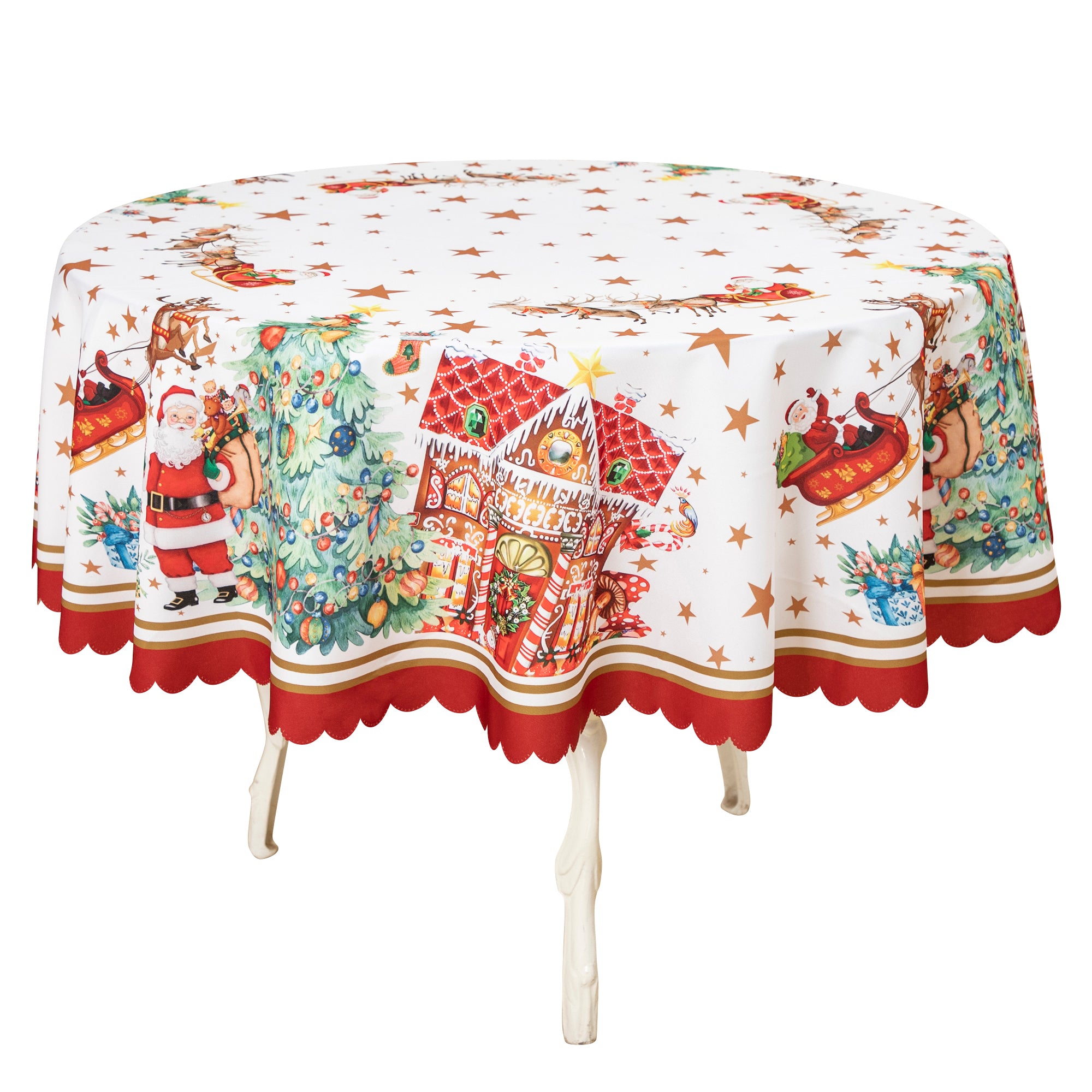Christmas Vibrant beautiful flowers Tablecloth Vinyl Surface with Flannel Backing Oilcloth Waterproof Table Cover