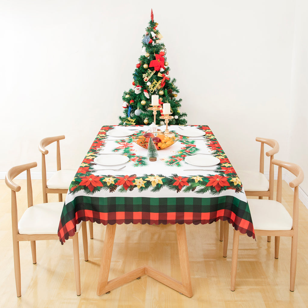 Christmas Vibrant beautiful flowers and plants Tablecloth Vinyl Surface with Flannel Backing Oilcloth Waterproof Table Cover