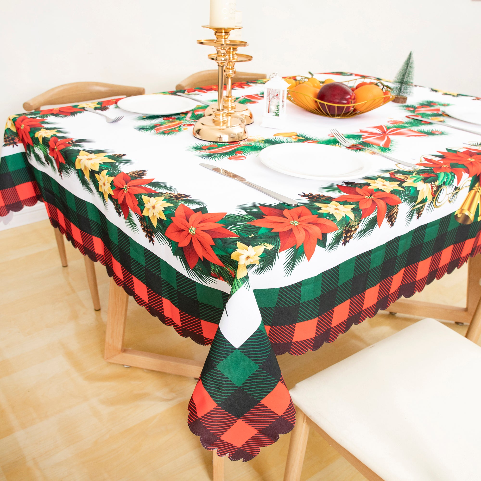 Christmas Vibrant beautiful flowers and plants Tablecloth Vinyl Surface with Flannel Backing Oilcloth Waterproof Table Cover