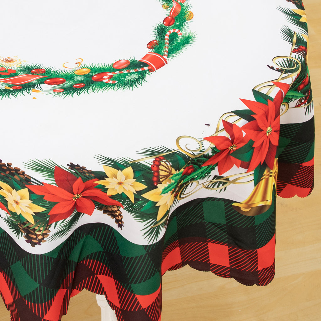 Christmas Vibrant beautiful flowers and plants Tablecloth Vinyl Surface with Flannel Backing Oilcloth Waterproof Table Cover