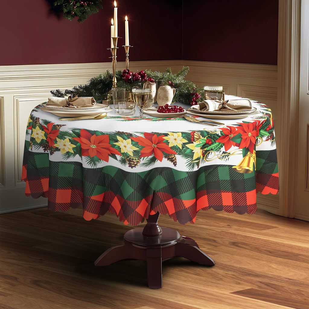Christmas Vibrant beautiful flowers and plants Tablecloth Vinyl Surface with Flannel Backing Oilcloth Waterproof Table Cover