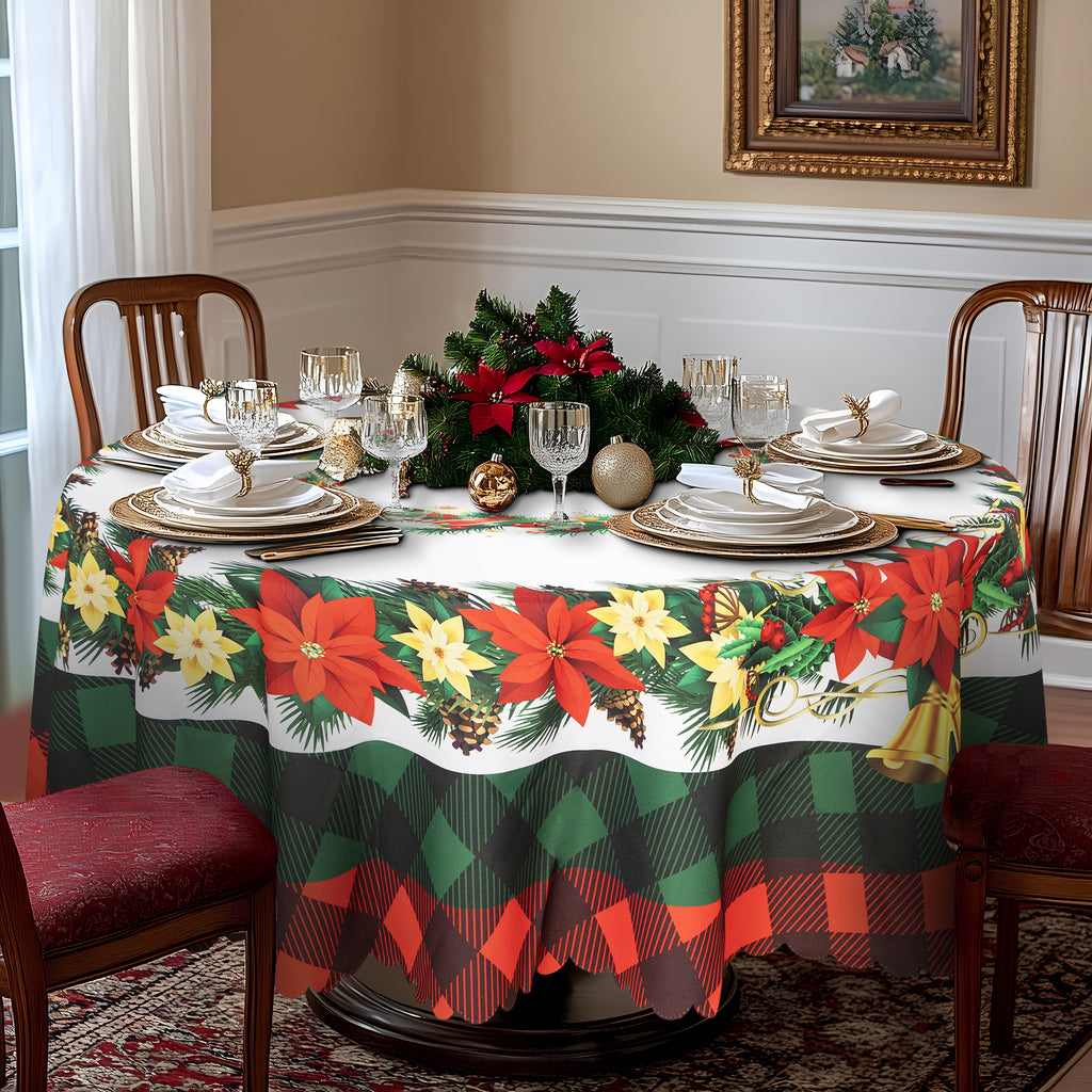 Christmas Vibrant beautiful flowers and plants Tablecloth Vinyl Surface with Flannel Backing Oilcloth Waterproof Table Cover