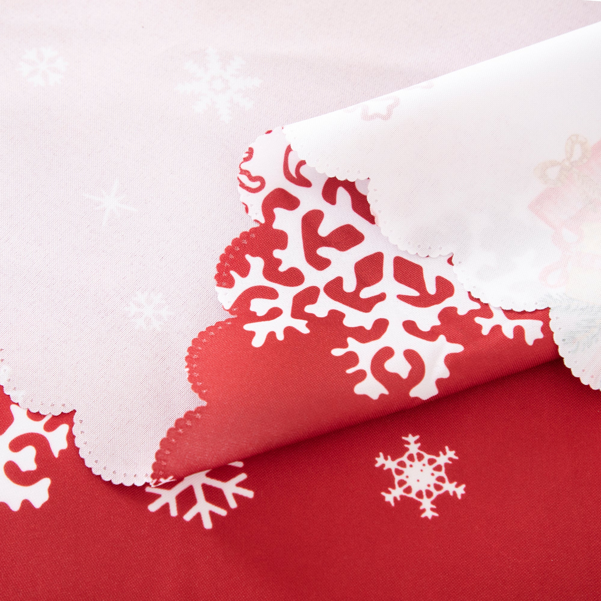 Christmas Vibrant beautiful Red Joy Tablecloth Vinyl Surface with Flannel Backing Oilcloth Waterproof Table Cover