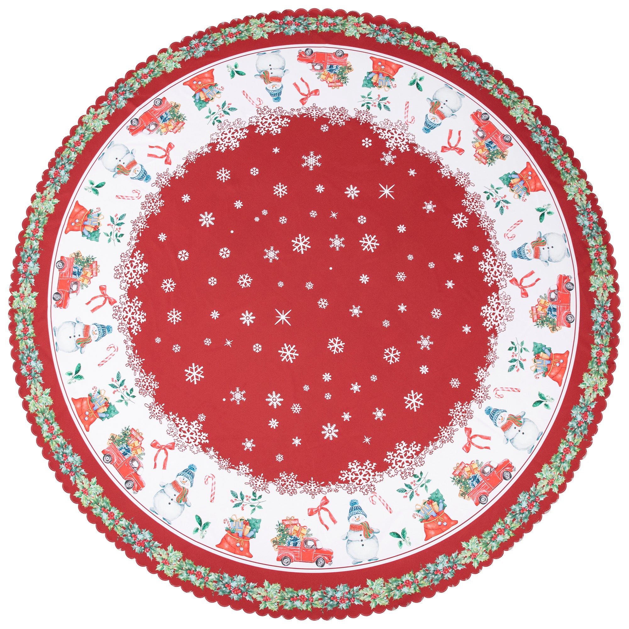 Christmas Vibrant beautiful Red Joy Tablecloth Vinyl Surface with Flannel Backing Oilcloth Waterproof Table Cover