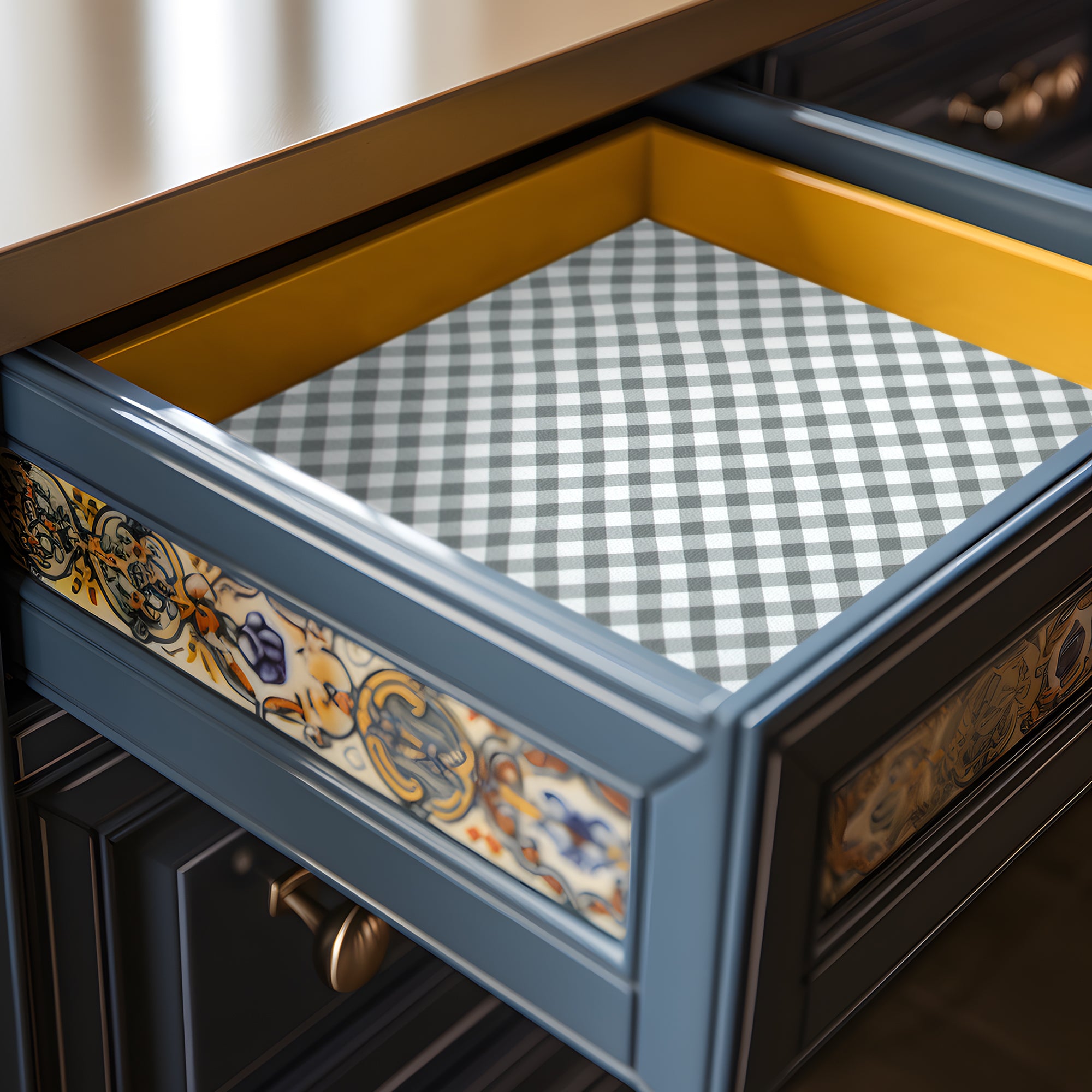 RAY STAR Checkered Design Grip Shelf Liner Non Adhesive, Strong Grip Bottom, Easy Clean Kitchen Drawer, Cabinet, Cupboard Dresser Protector Cover, Non Slip Mat