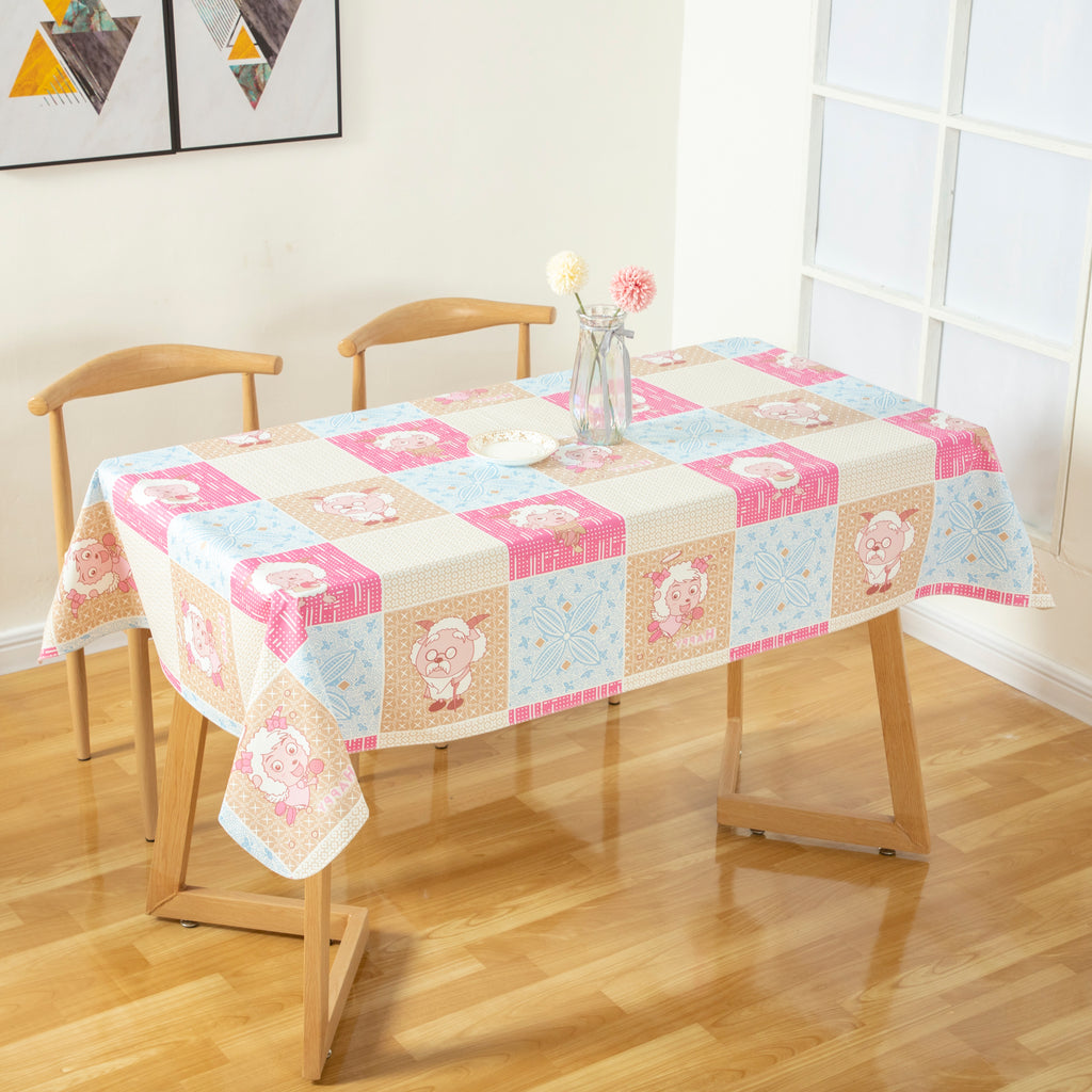 Classic Happy lamb Tablecloth Vinyl Surface with Flannel Backing Oilcloth Waterproof holiday