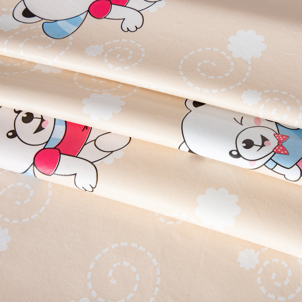 RAY STAR Classic Beige Teddy Bear Football Vinyl Tablecloth with Flannel Backing – Cute Kids Pattern, Waterproof & Easy Clean Oilcloth for Kitchen or Party Table