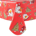 Happy Christmas Tablecloth Happy Cute Santa Claus Vinyl Surface with Flannel Backing Oilcloth Waterproof holiday (Red type)