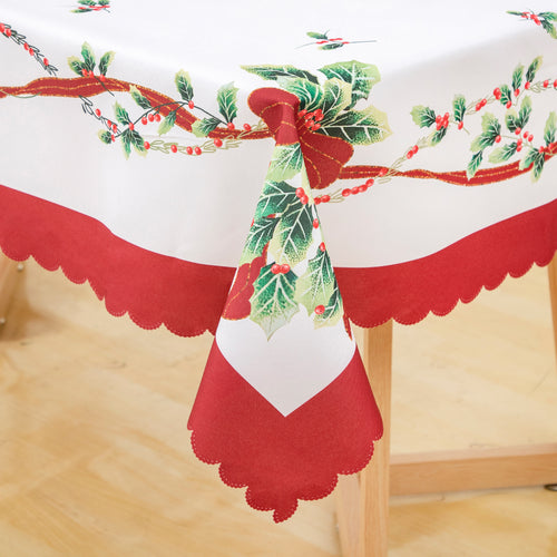 Christmas Bright flower branches Polyester Tablecloth Vinyl Surface with Flannel Backing Oilcloth Waterproof holiday