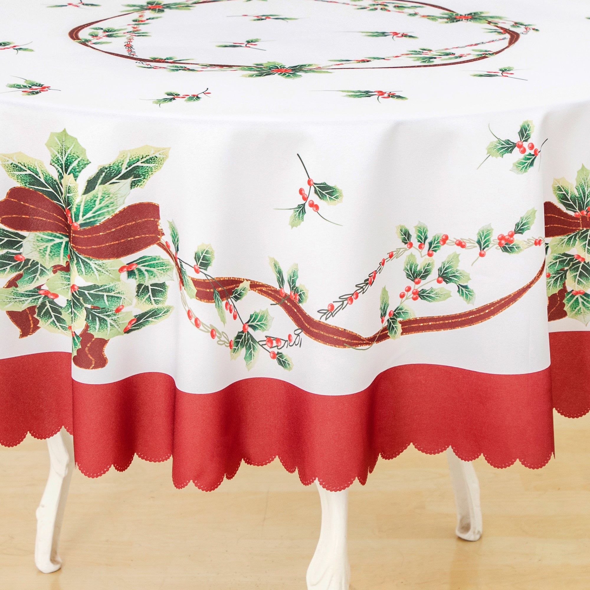 Christmas Bright flower branches Polyester Tablecloth Vinyl Surface with Flannel Backing Oilcloth Waterproof holiday
