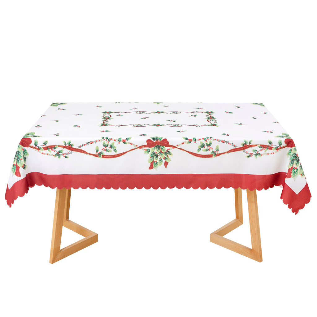 Christmas Bright flower branches Polyester Tablecloth Vinyl Surface with Flannel Backing Oilcloth Waterproof holiday