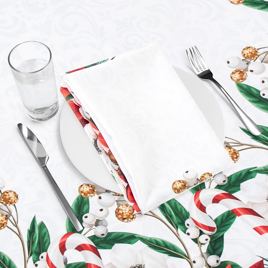 Christmas Bright and vibrant Beautiful flowers Feast Polyester Tablecloth Vinyl Surface with Flannel Backing Oilcloth Waterproof holiday