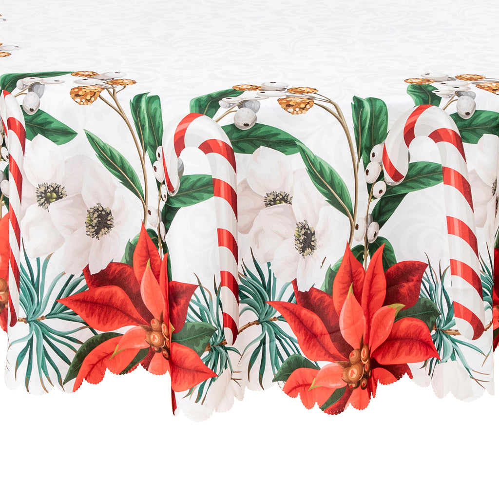 Christmas Bright and vibrant Beautiful flowers Feast Polyester Tablecloth Vinyl Surface with Flannel Backing Oilcloth Waterproof holiday