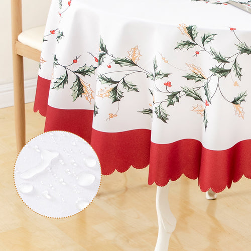 Christmas Beautiful flowers Feast Polyester Tablecloth Vinyl Surface with Flannel Backing Oilcloth Waterproof holiday