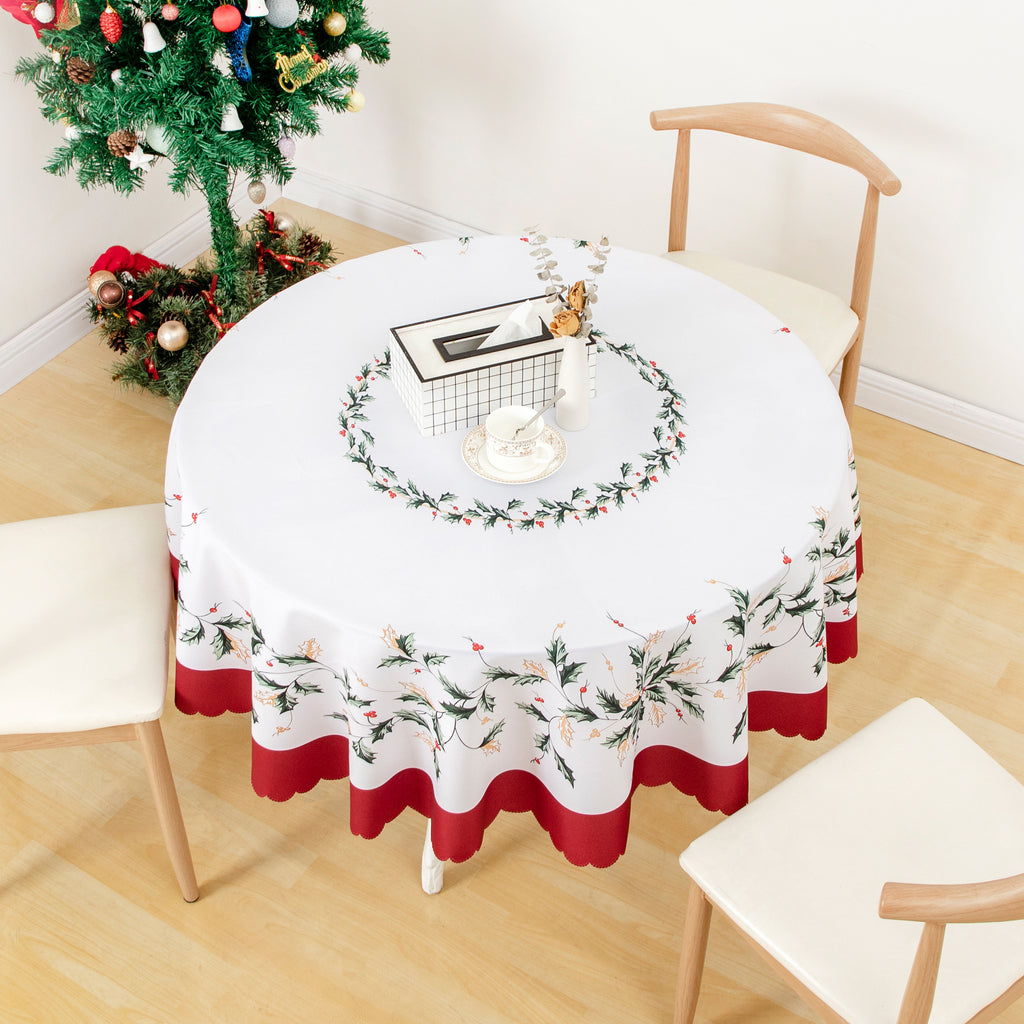 Christmas Beautiful flowers Feast Polyester Tablecloth Vinyl Surface with Flannel Backing Oilcloth Waterproof holiday