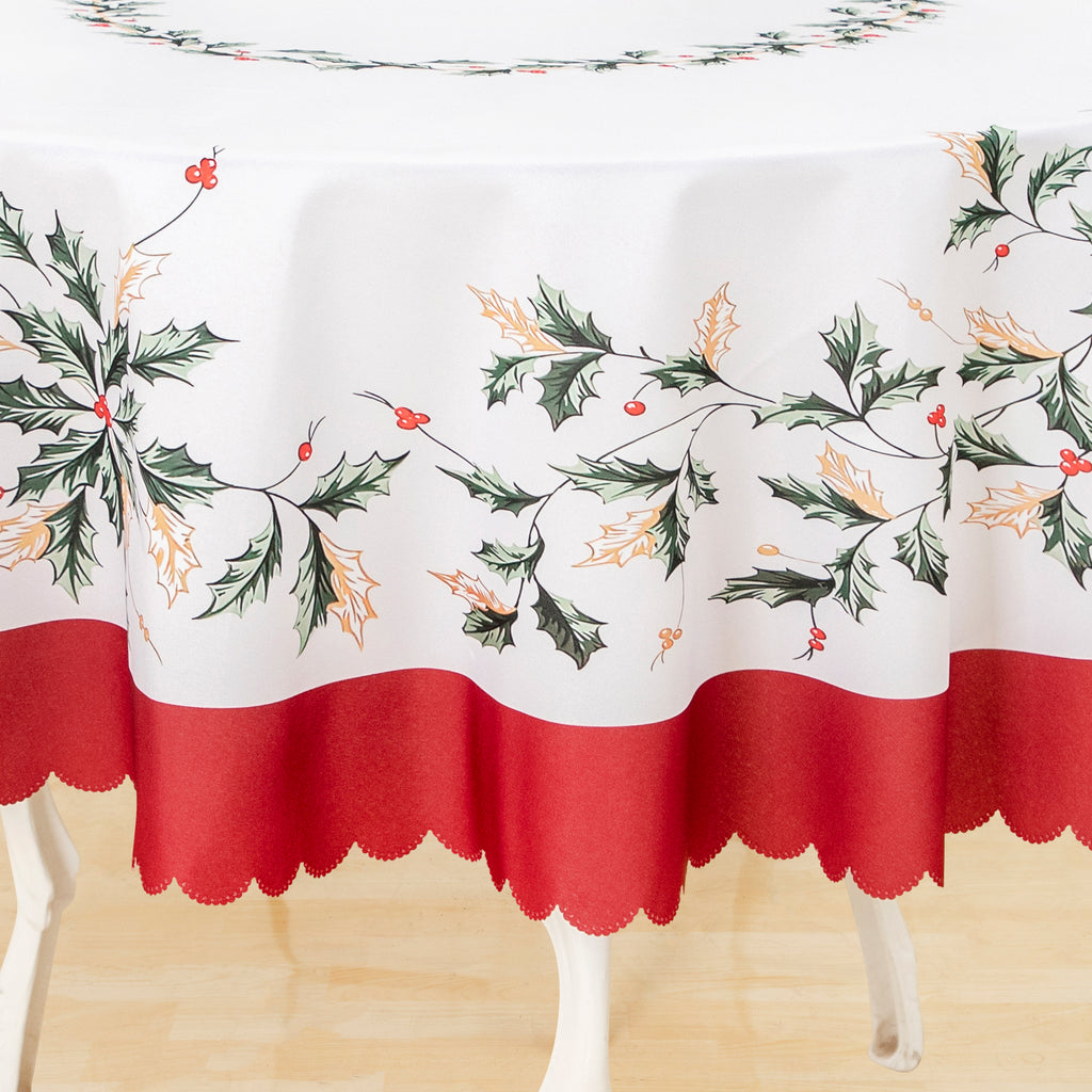 Christmas Beautiful flowers Feast Polyester Tablecloth Vinyl Surface with Flannel Backing Oilcloth Waterproof holiday