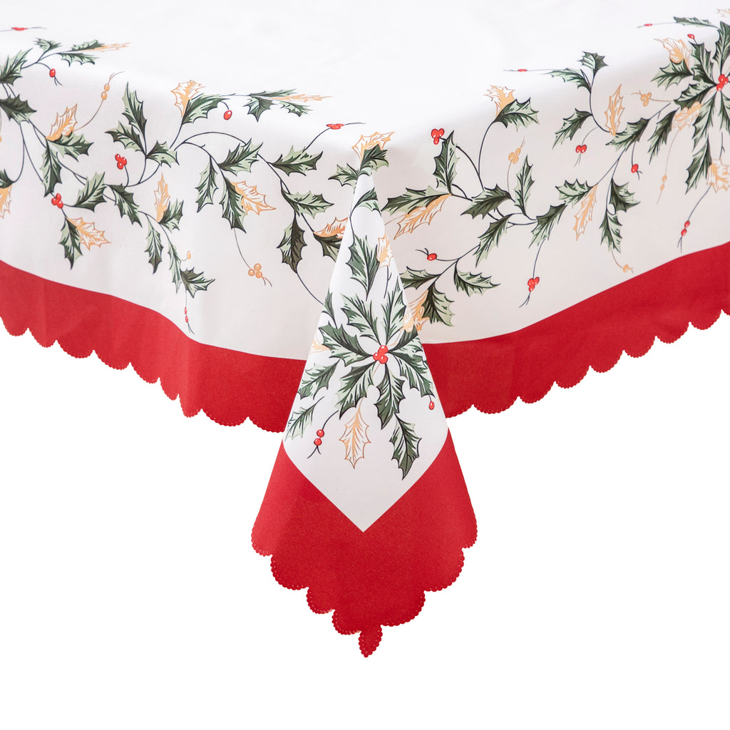 Christmas Beautiful flowers Feast Polyester Tablecloth Vinyl Surface with Flannel Backing Oilcloth Waterproof holiday