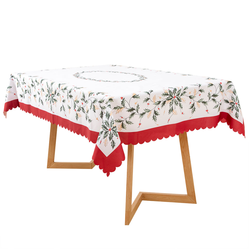 Christmas Beautiful flowers Feast Polyester Tablecloth Vinyl Surface with Flannel Backing Oilcloth Waterproof holiday