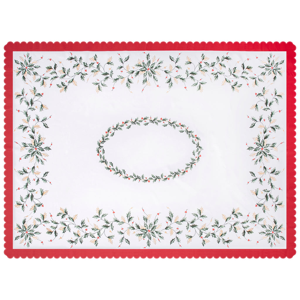Christmas Beautiful flowers Feast Polyester Tablecloth Vinyl Surface with Flannel Backing Oilcloth Waterproof holiday