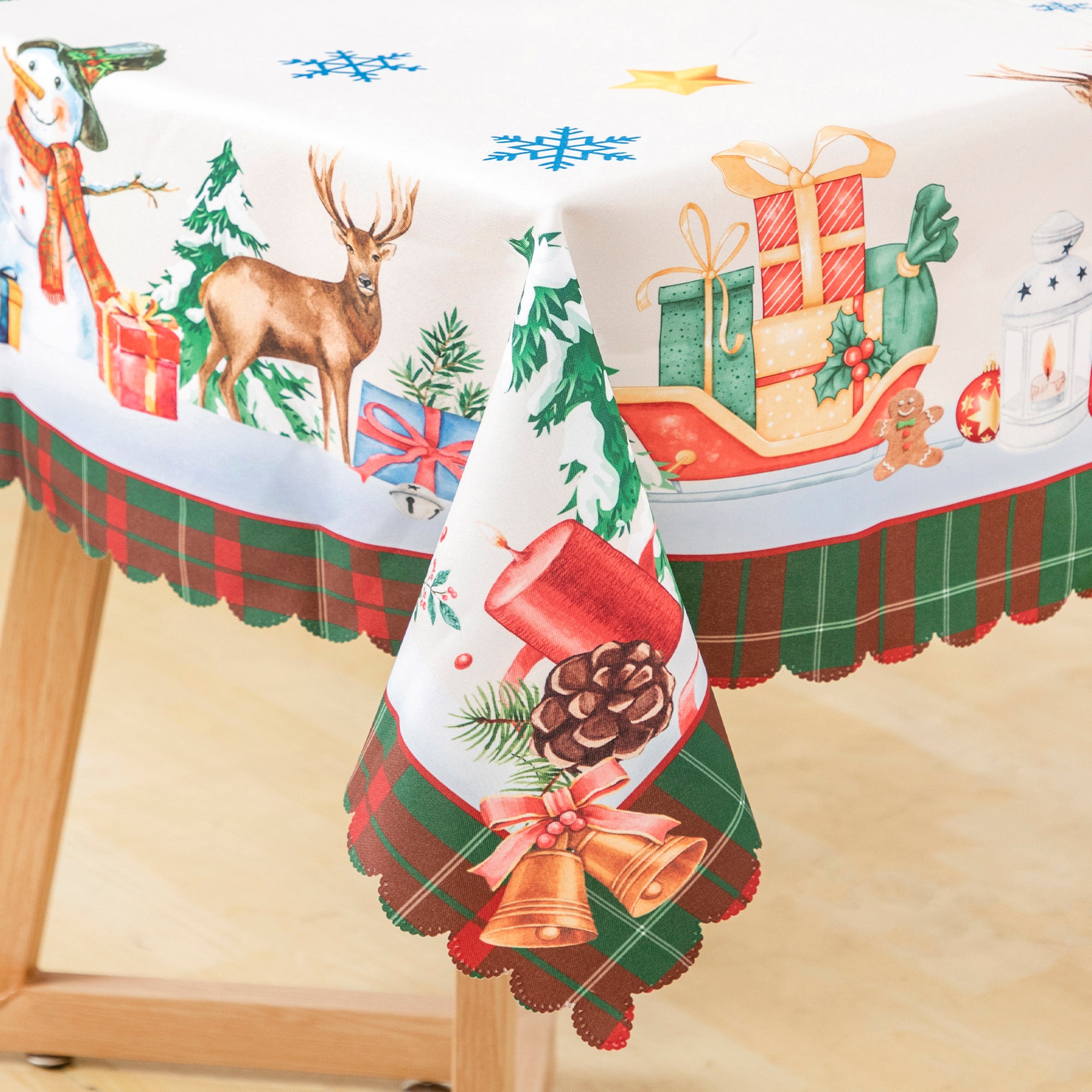 Christmas Luxury Feast Polyester Tablecloth Vinyl Surface with Flannel Backing Oilcloth Waterproof holiday (Deep color)