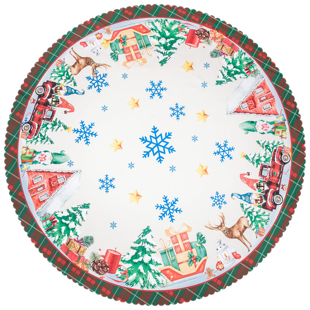 Christmas Luxury Feast Polyester Tablecloth Vinyl Surface with Flannel Backing Oilcloth Waterproof holiday (Deep color)