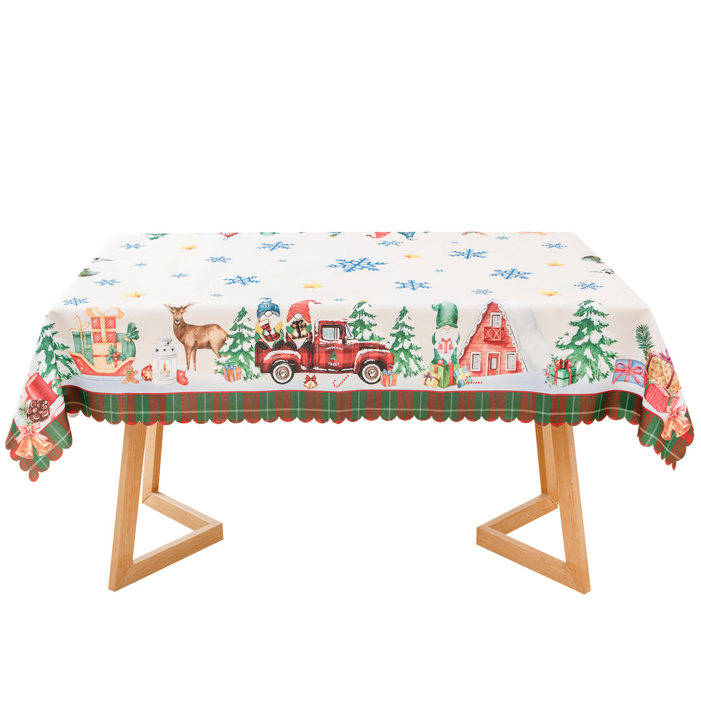 Christmas Luxury Feast Polyester Tablecloth Vinyl Surface with Flannel Backing Oilcloth Waterproof holiday (Deep color)