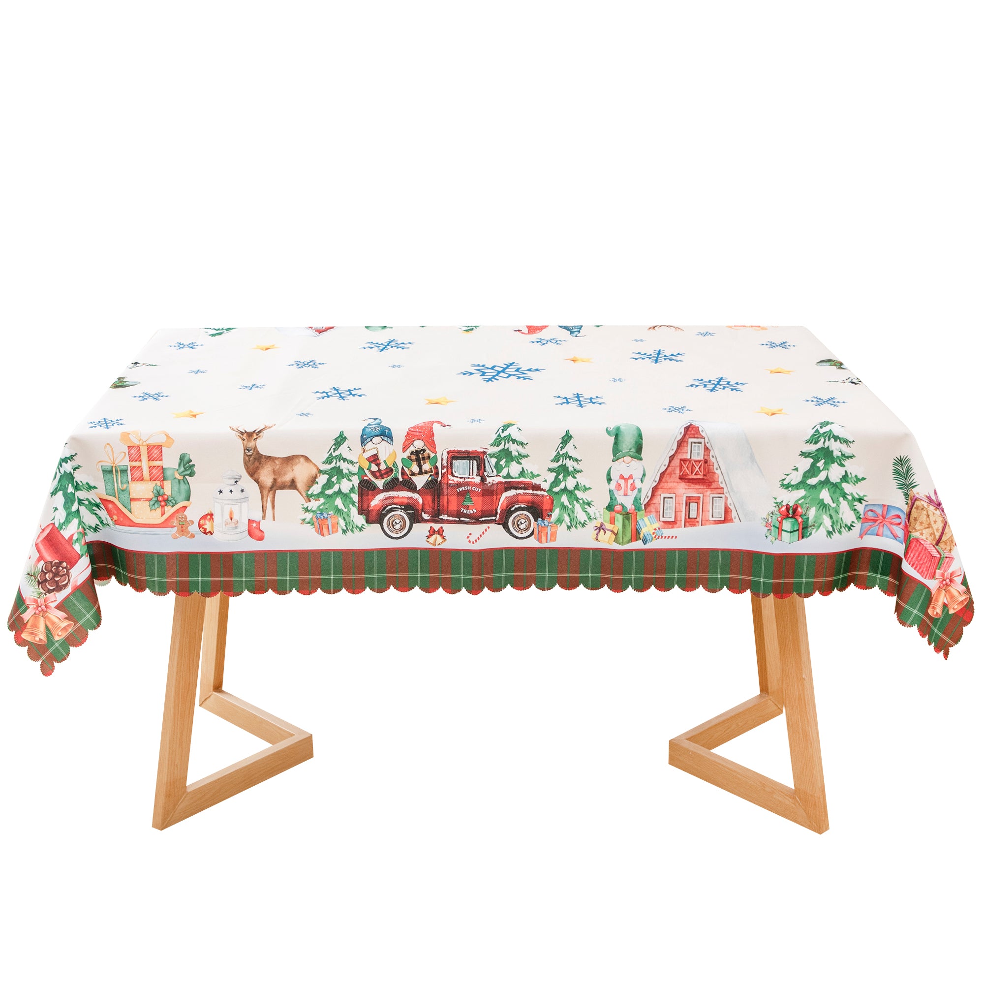 Christmas Luxury Feast Polyester Tablecloth Vinyl Surface with Flannel Backing Oilcloth Waterproof holiday (Deep color)