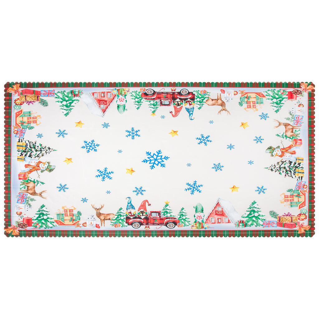 Christmas Luxury Feast Polyester Tablecloth Vinyl Surface with Flannel Backing Oilcloth Waterproof holiday (Deep color)