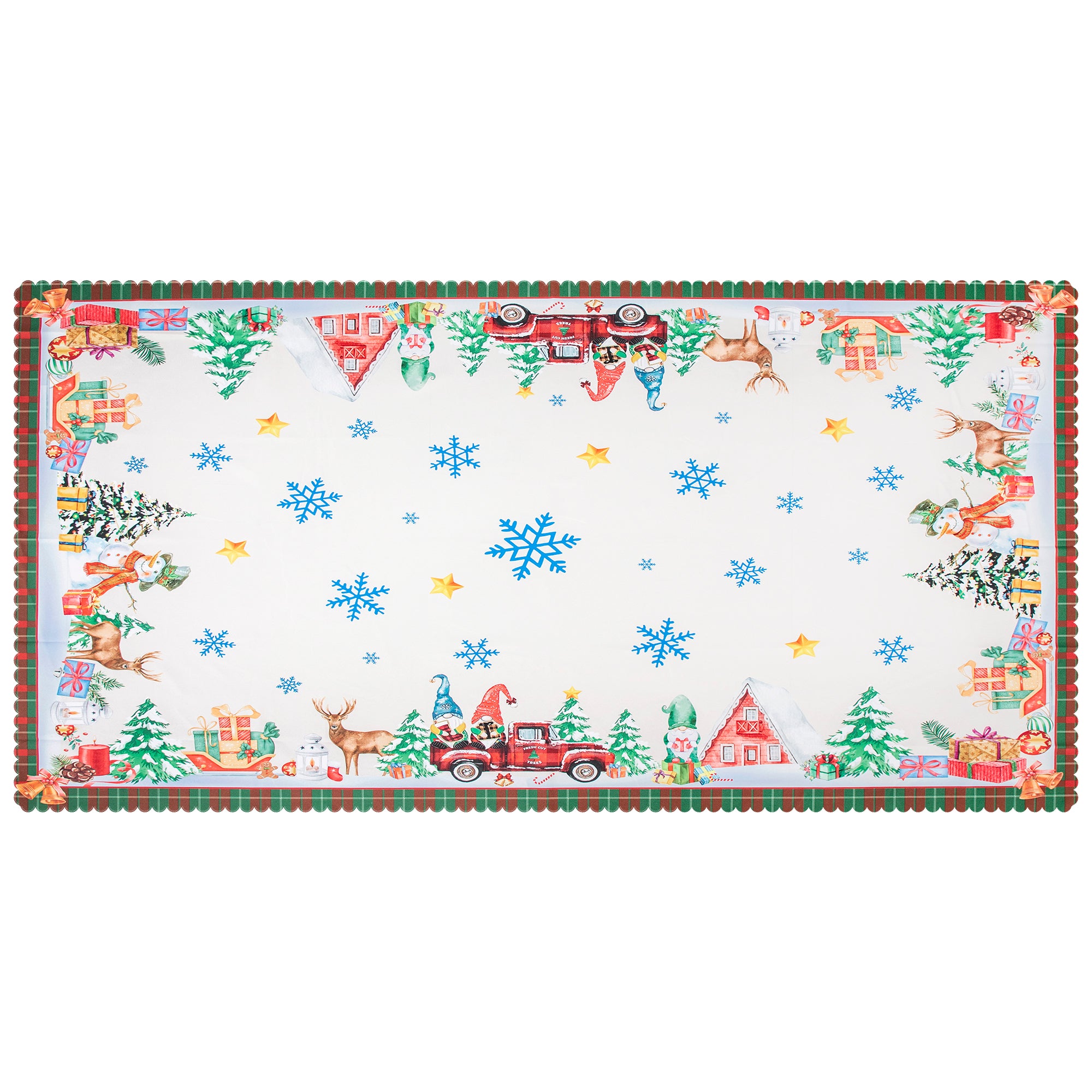 Christmas Luxury Feast Polyester Tablecloth Vinyl Surface with Flannel Backing Oilcloth Waterproof holiday (Deep color)