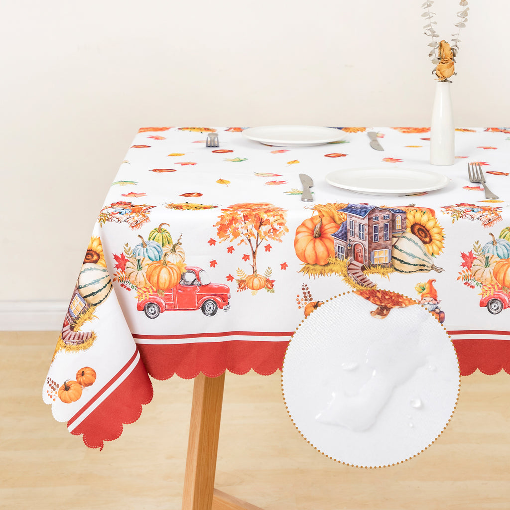Christmas Luxury Feast Polyester Tablecloth Vinyl Surface with Flannel Backing Oilcloth Waterproof holiday