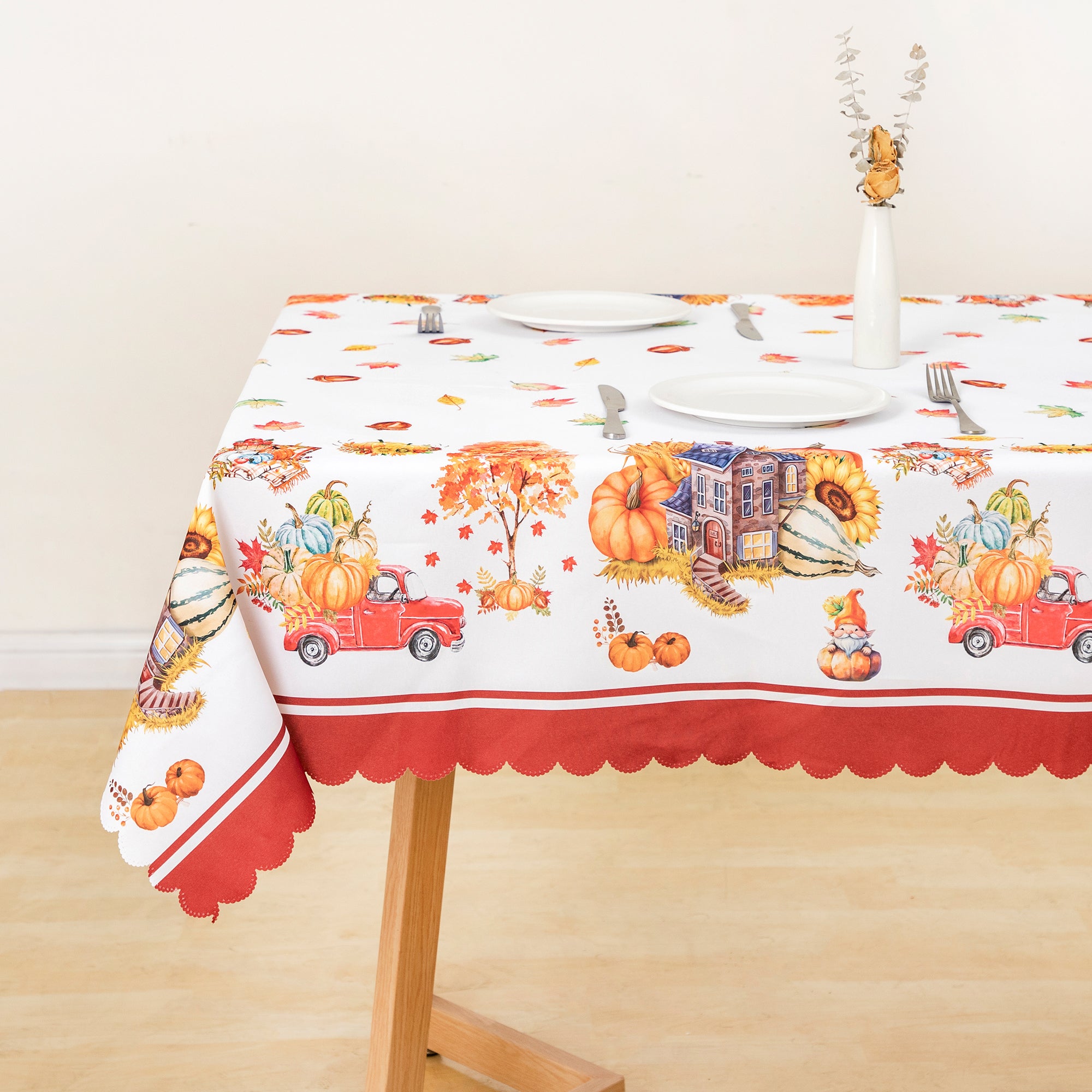 Christmas Luxury Feast Polyester Tablecloth Vinyl Surface with Flannel Backing Oilcloth Waterproof holiday