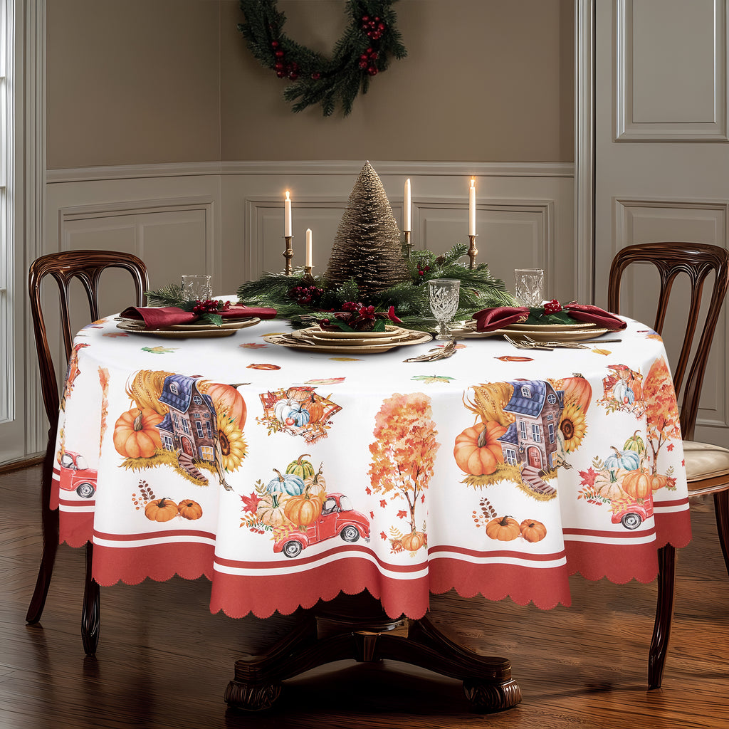 Christmas Luxury Feast Polyester Tablecloth Vinyl Surface with Flannel Backing Oilcloth Waterproof holiday