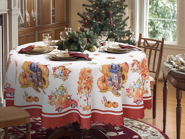 Christmas Luxury Feast Polyester Tablecloth Vinyl Surface with Flannel Backing Oilcloth Waterproof holiday