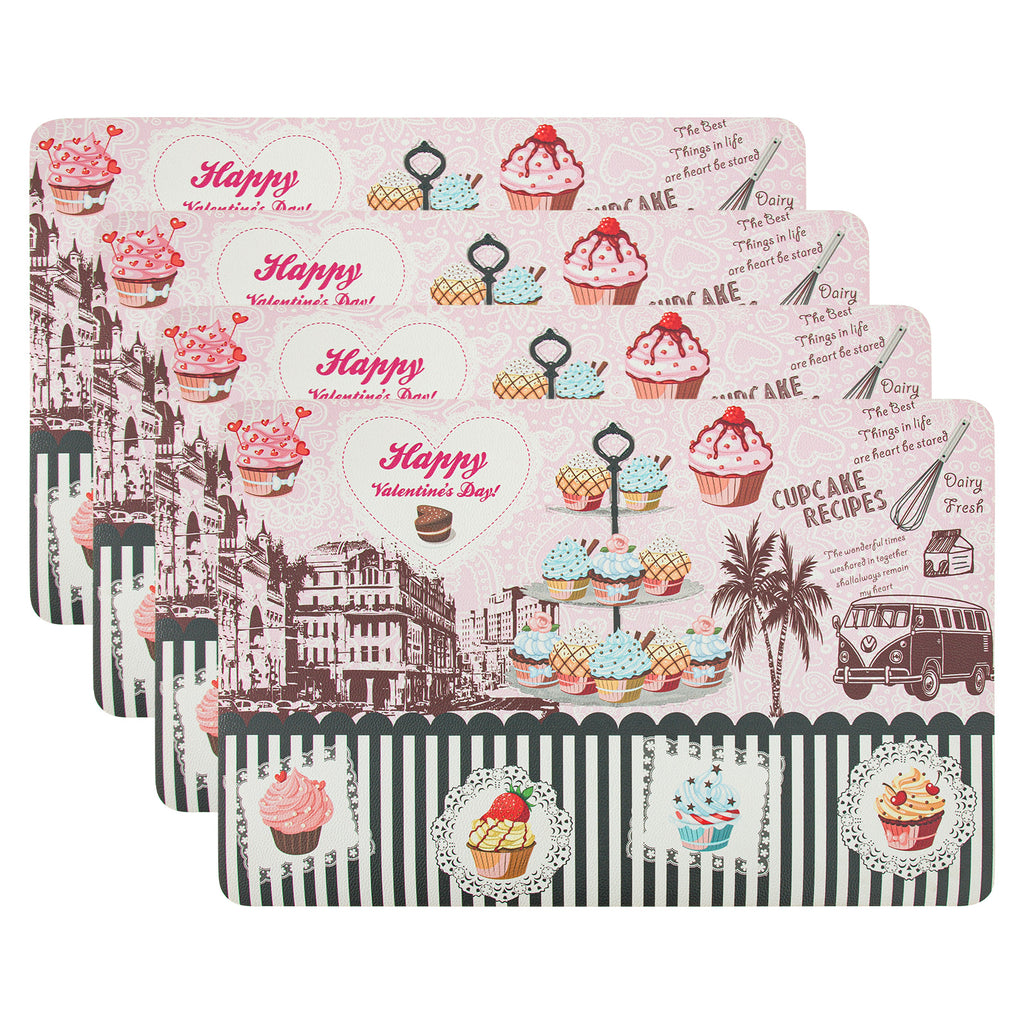 RAY STAR Set of 4 Foam Placemat Vintage Cupcake Valentine's Day
