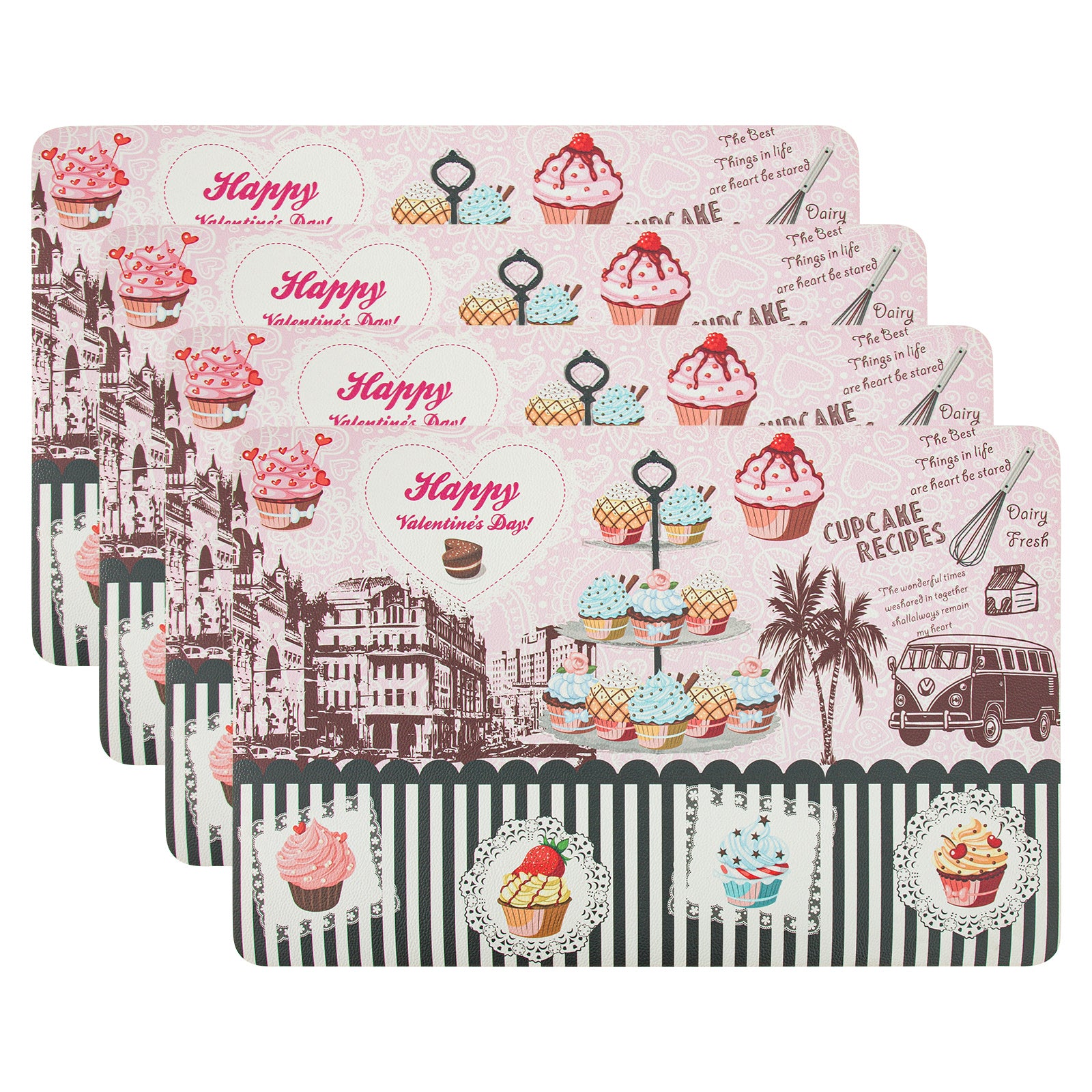RAY STAR Set of 4 Foam Placemat Vintage Cupcake Valentine's Day