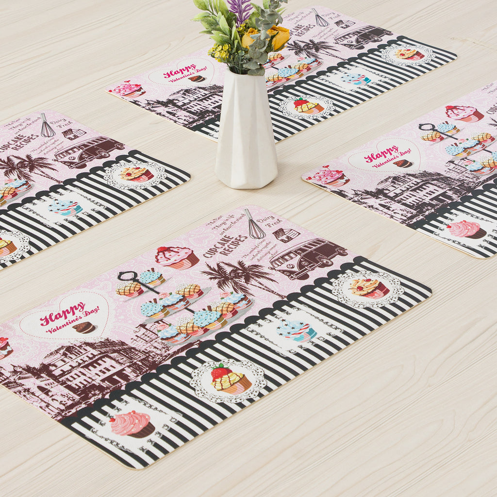 RAY STAR Set of 4 Foam Placemat Vintage Cupcake Valentine's Day