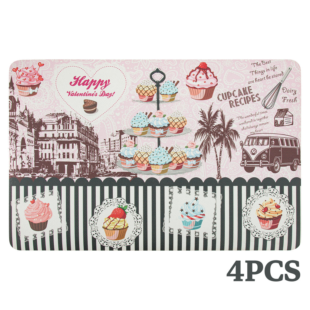 RAY STAR Set of 4 Foam Placemat Vintage Cupcake Valentine's Day