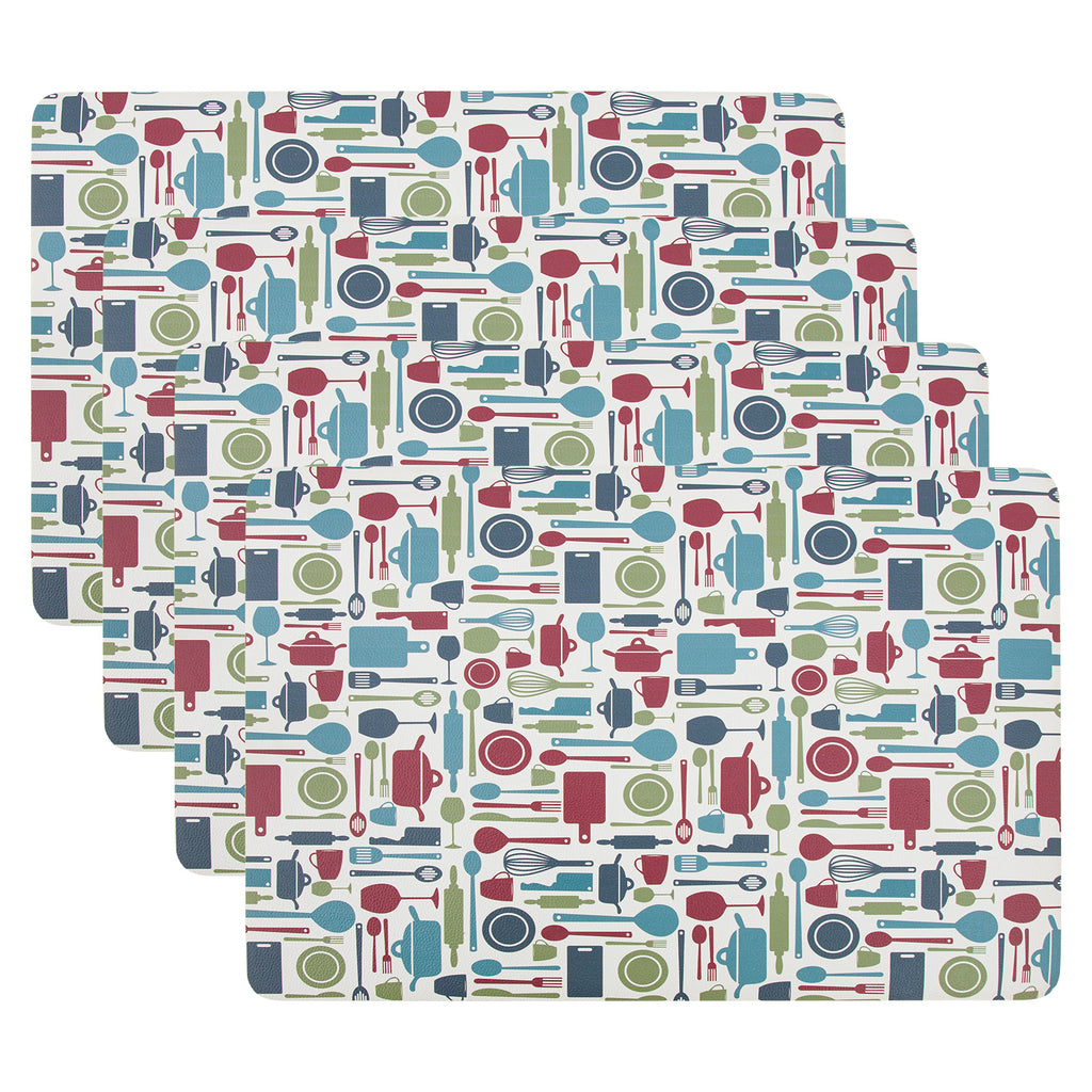 RAY STAR Set of 4 Foam Placemat Kitchen Utensil Print