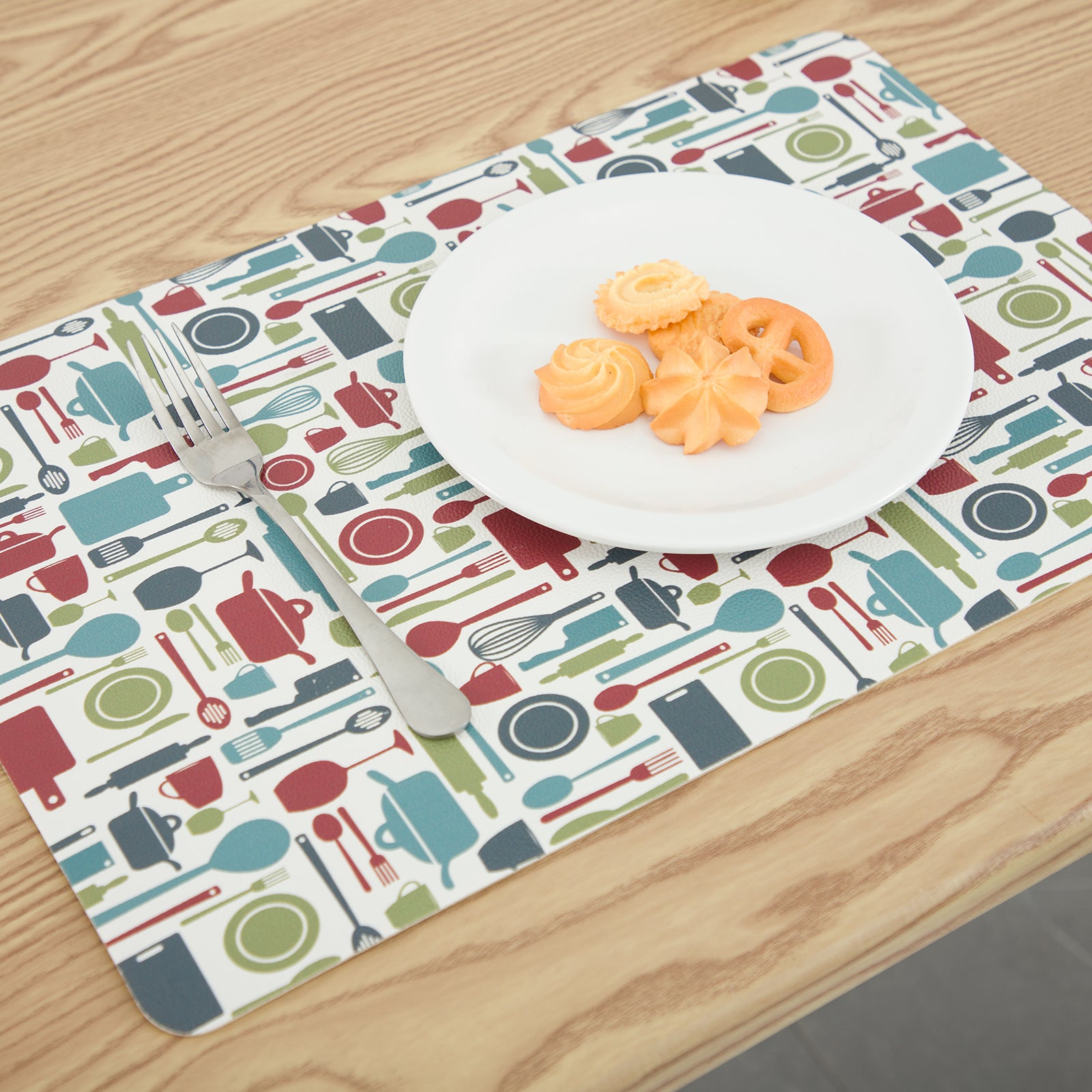 RAY STAR Set of 4 Foam Placemat Kitchen Utensil Print