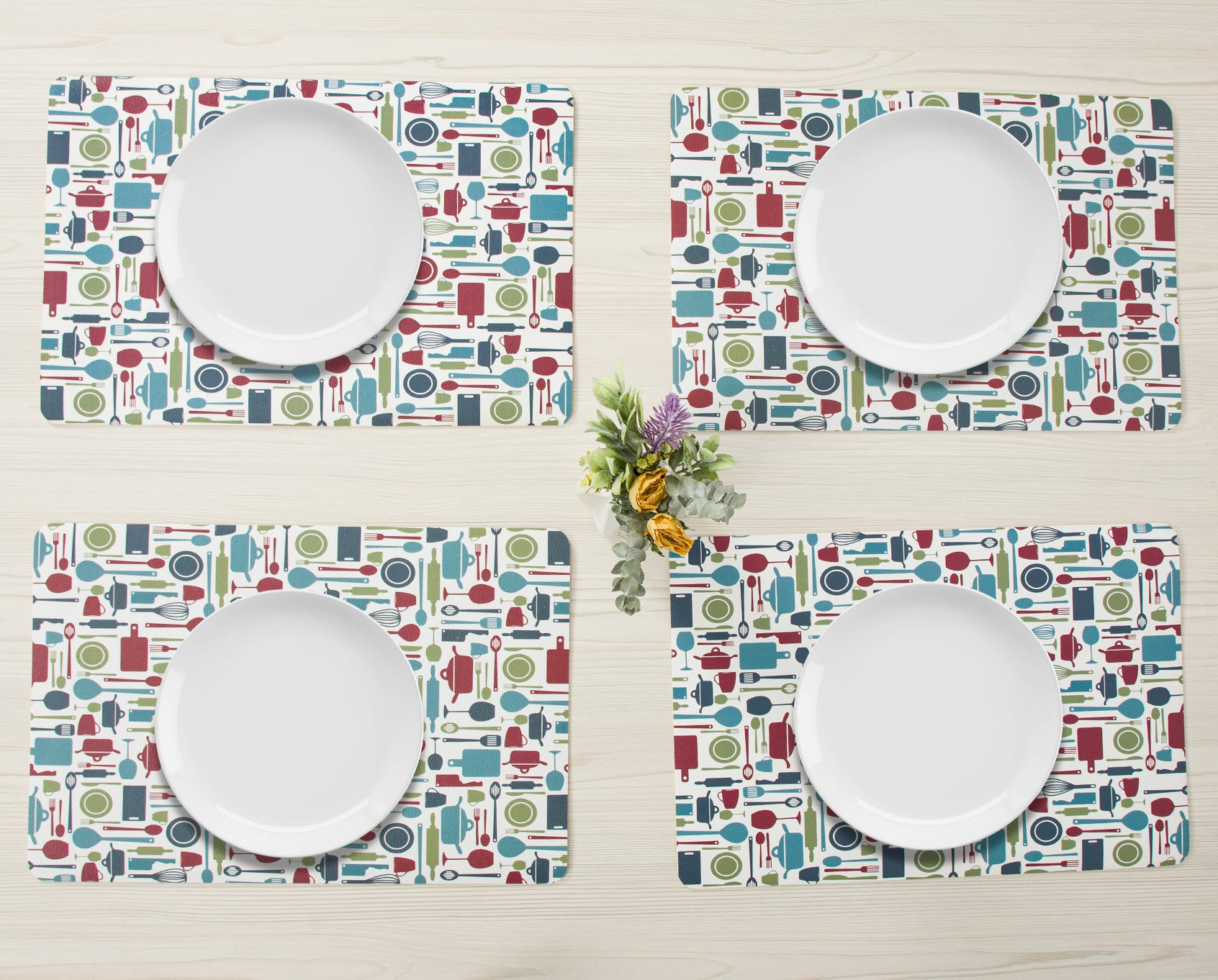 RAY STAR Set of 4 Foam Placemat Kitchen Utensil Print