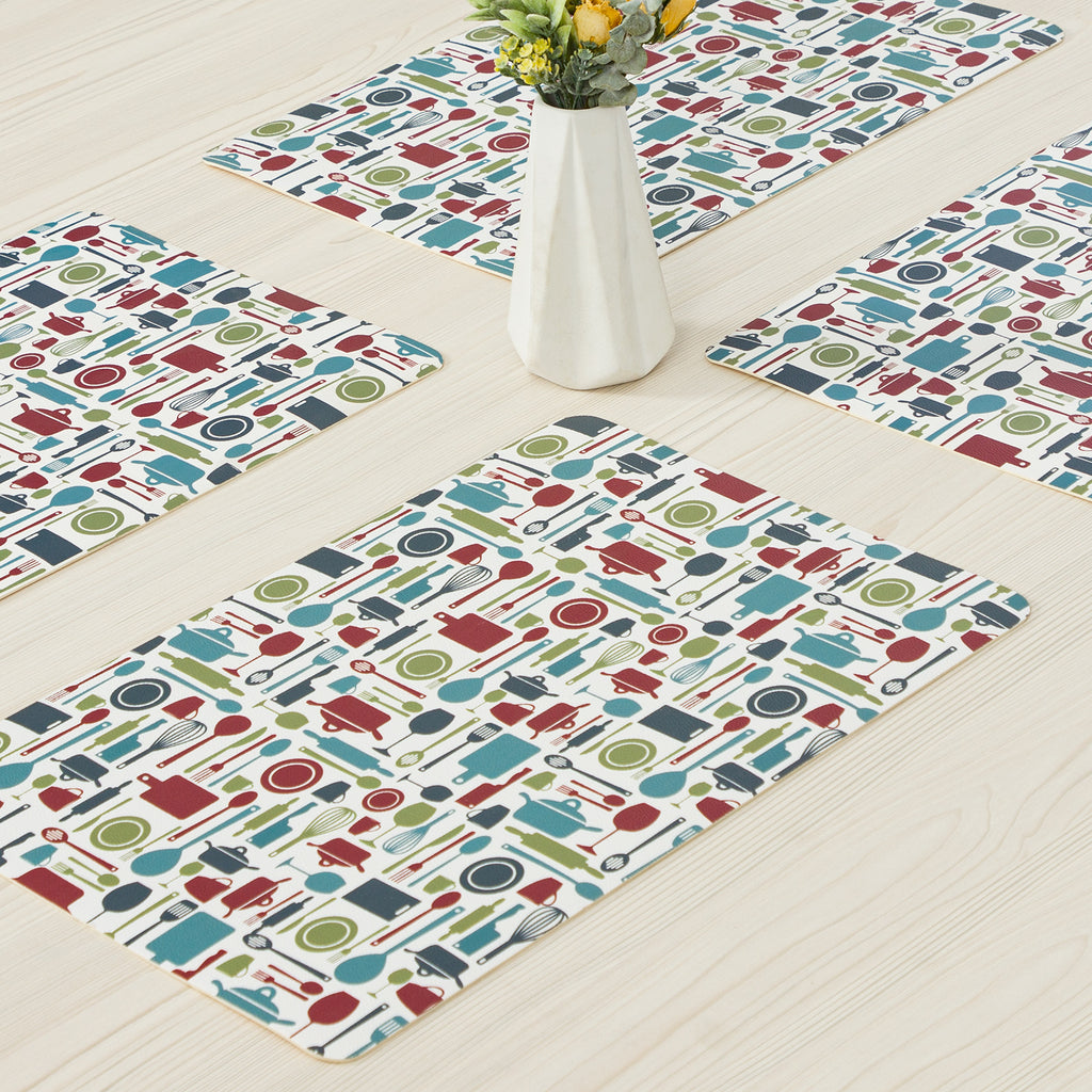 RAY STAR Set of 4 Foam Placemat Kitchen Utensil Print