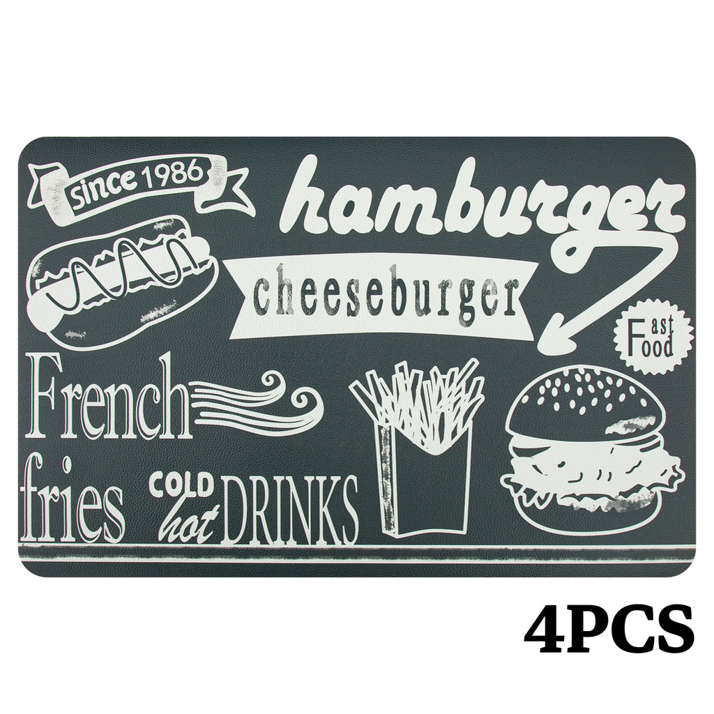 RAY STAR Set of 4 Foam Placemat Retro Fast Food Chalkboard