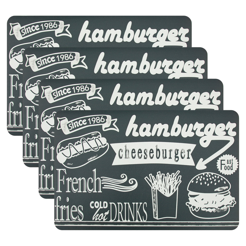 RAY STAR Set of 4 Foam Placemat Retro Fast Food Chalkboard