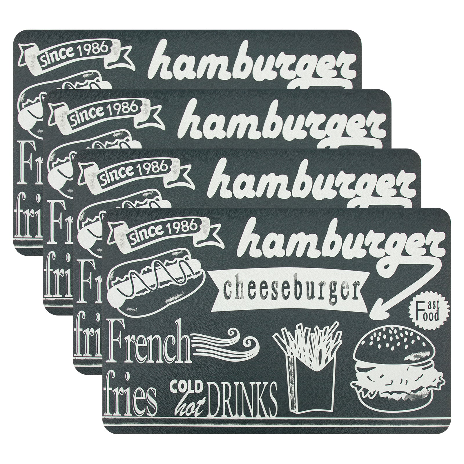 RAY STAR Set of 4 Foam Placemat Retro Fast Food Chalkboard