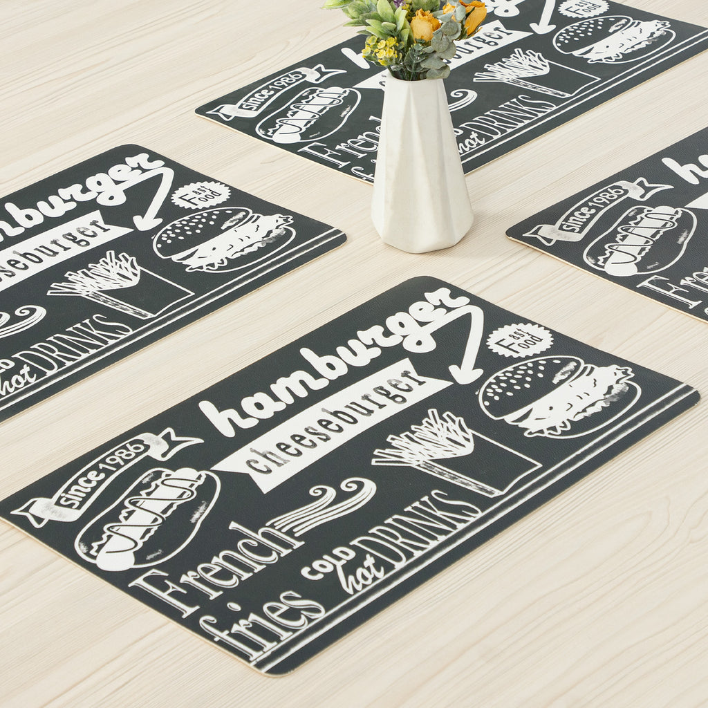 RAY STAR Set of 4 Foam Placemat Retro Fast Food Chalkboard
