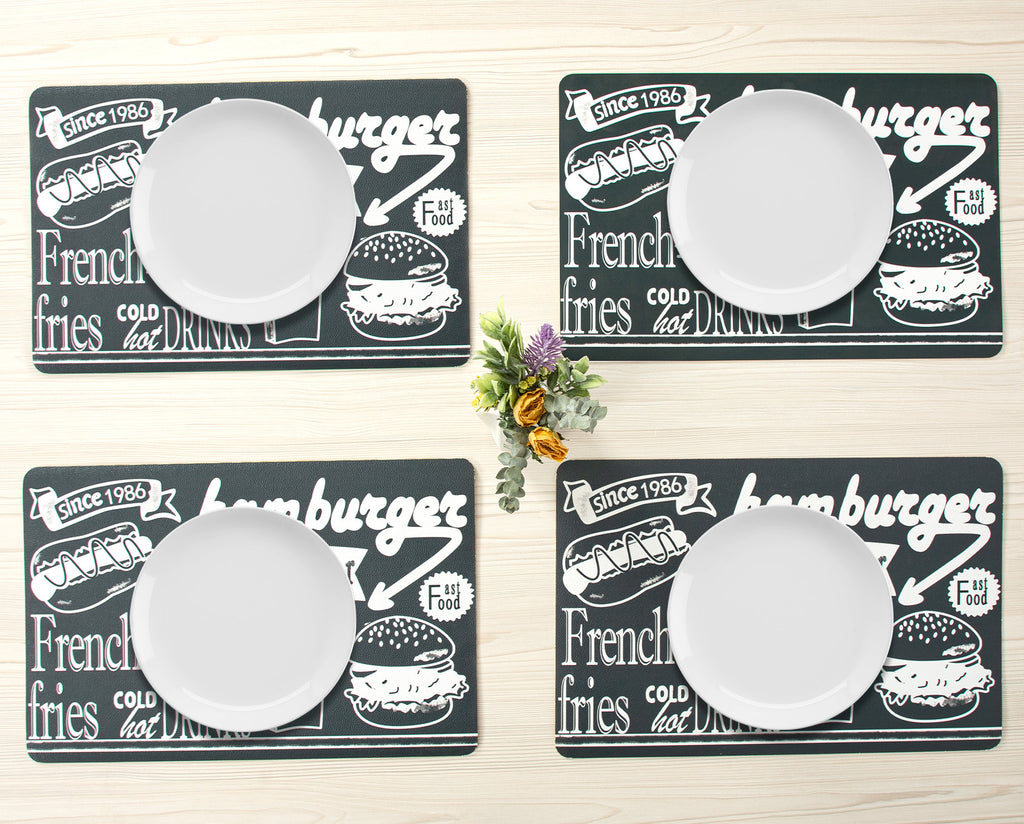 RAY STAR Set of 4 Foam Placemat Retro Fast Food Chalkboard