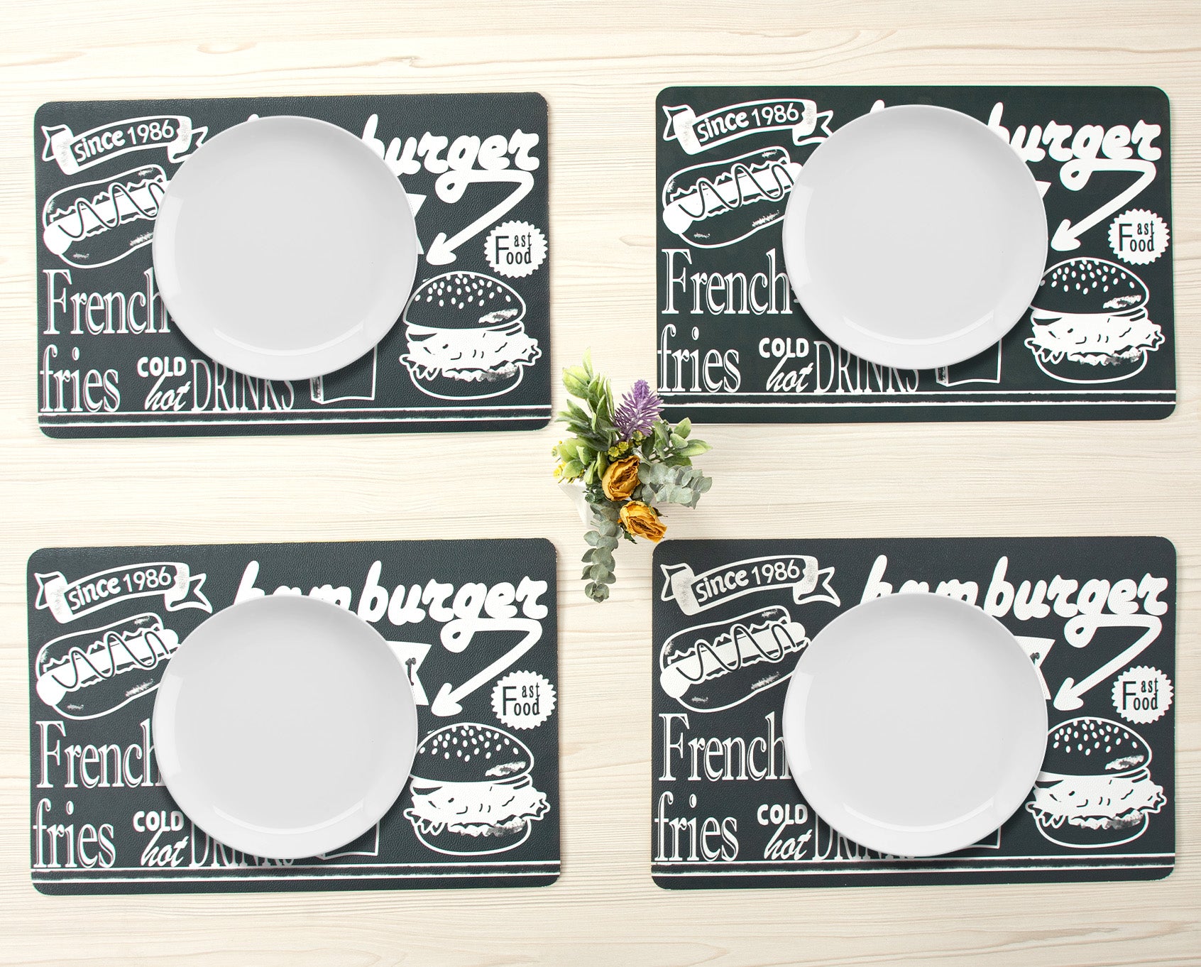 RAY STAR Set of 4 Foam Placemat Retro Fast Food Chalkboard