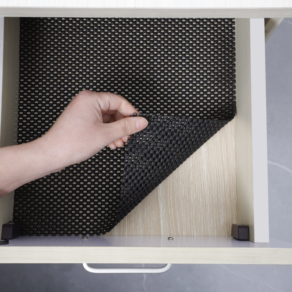 RAY STAR Premium Black Drawer and Shelf Liner, Strong Grip, Non Adhesive Easiest Install Mat, for Kitchen Cabinets, Drawers, Cupboards and Bathroom Shelves