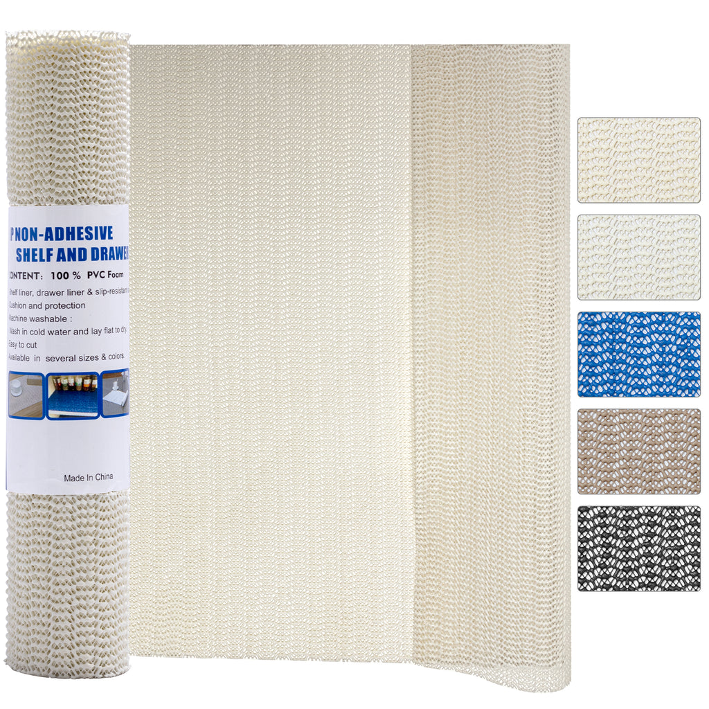 RAY STAR Light Beige Drawer and Shelf Liner, Strong Grip, Non Adhesive Easiest Install Mat, for Kitchen Cabinets, Drawers, Cupboards and Bathroom Shelves
