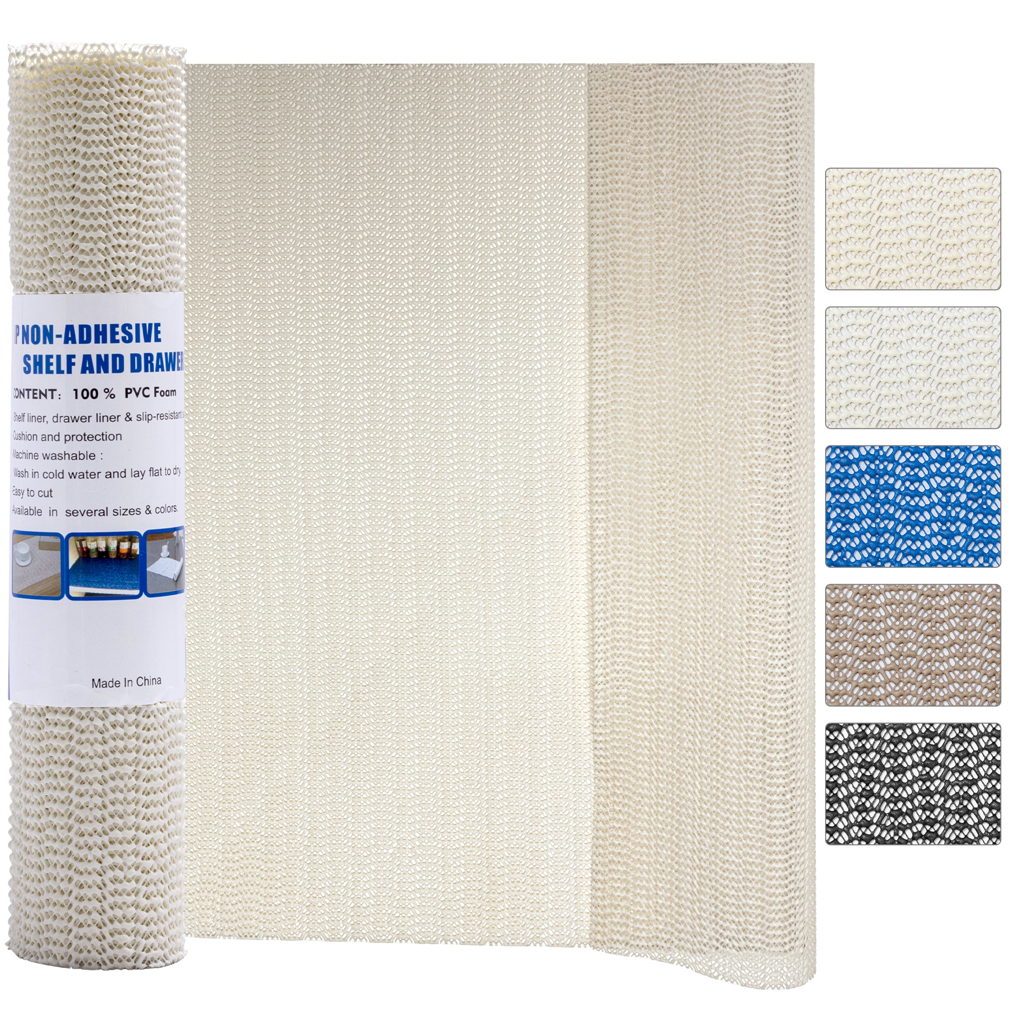 RAY STAR Light Beige Drawer and Shelf Liner, Strong Grip, Non Adhesive Easiest Install Mat, for Kitchen Cabinets, Drawers, Cupboards and Bathroom Shelves